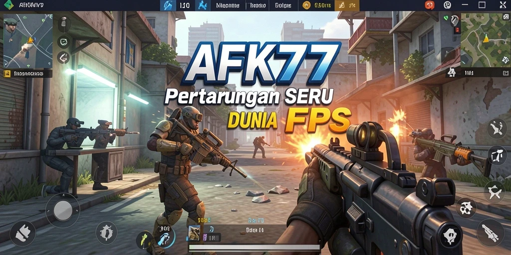 Tampilan screenshot gameplay <strong>AFK77</strong> menampilkan aksi tembak-tembakan yang menegangkan.