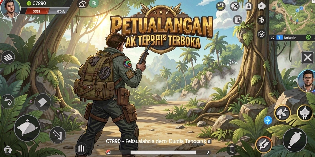 Screenshot utama C7890 menampilkan aksi seru di dunia terbuka.