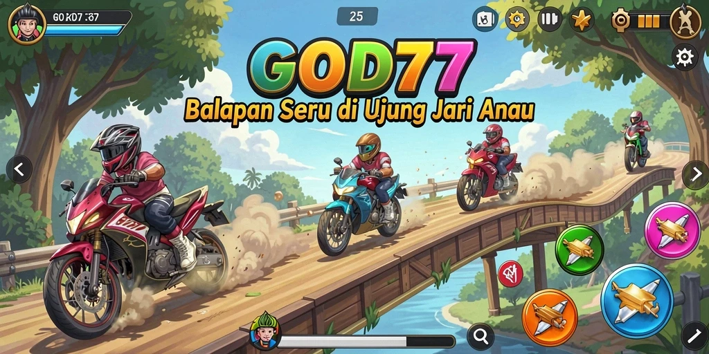 Tampilan dinamis gameplay balapan GOD77 yang mendebarkan.