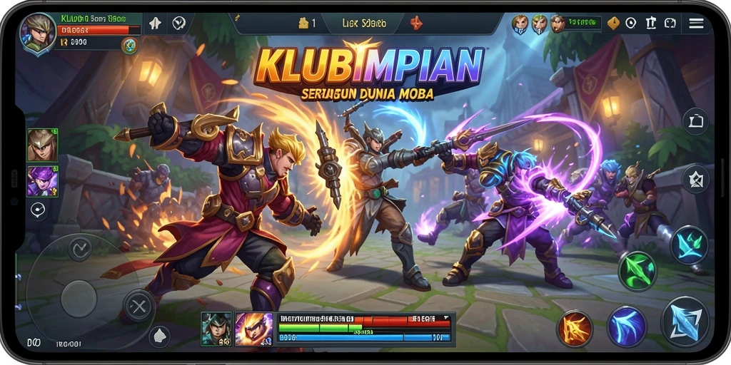 Screenshot menampilkan pertarungan seru dalam game MOBA KLUBIMPIAN.