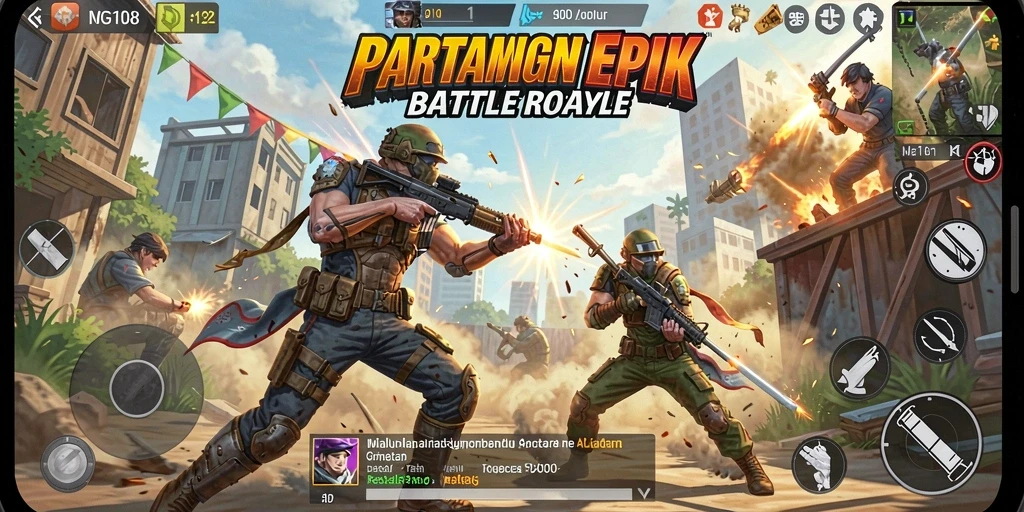 Tampilan gameplay MG108 yang mendebarkan dalam pertempuran Battle Royale.