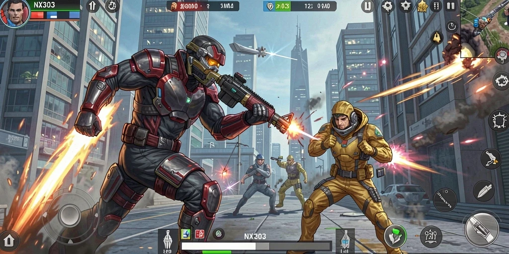Tampilan gameplay NX303 yang mendebarkan dalam pertarungan Fighting.