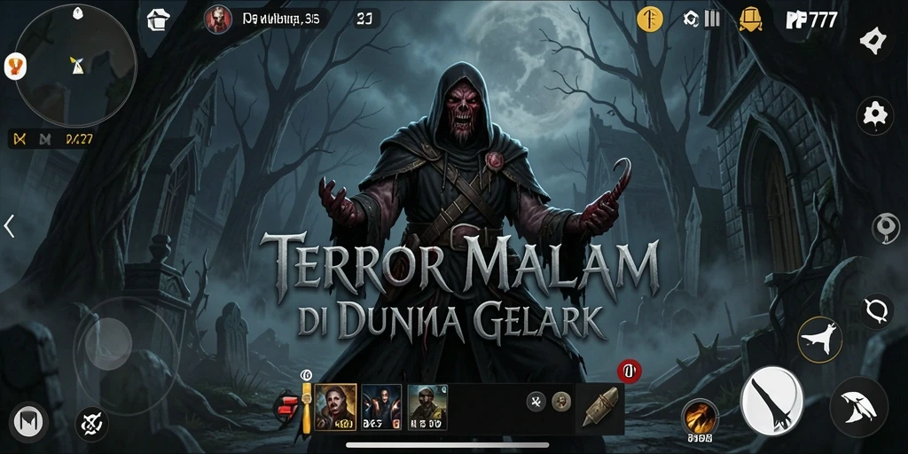 Screenshot gameplay PF777 menunjukkan suasana mencekam dan kengerian yang mendalam.