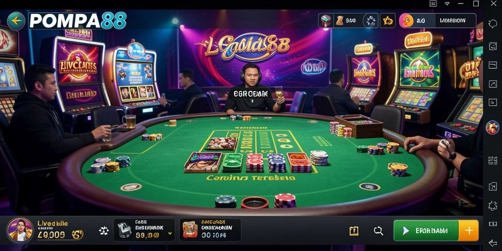 Screenshot utama POMPA88 menampilkan suasana seru permainan Live Casino.