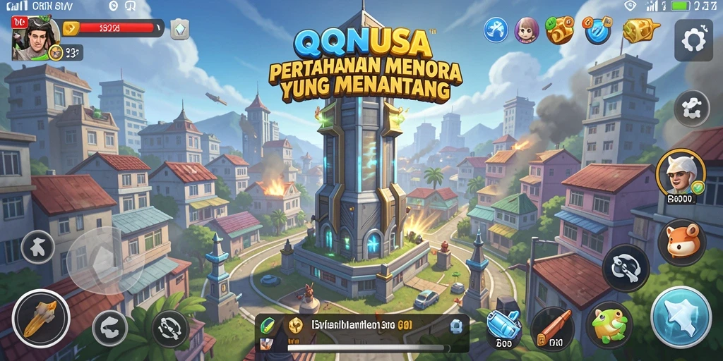Tampilan screenshot yang menunjukkan aksi intens dalam game Tower Defense.