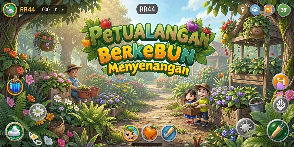 Tampilan gameplay seru di <strong>RR44</strong> saat bercocok tanam dan merawat hewan.