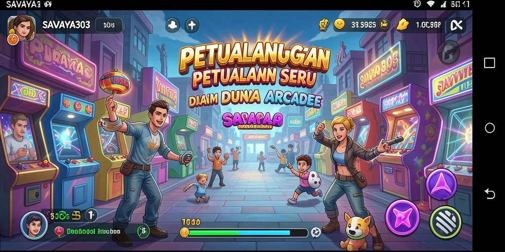 Menampilkan momen seru gameplay di dunia arcade.