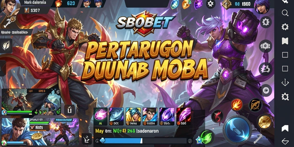 Tampilan aksi seru dalam pertandingan MOBA SBOBET.