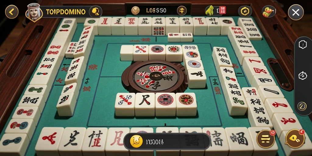 Tampilan gameplay seru dalam TOPDOMINO saat mencocokkan ubin Mahjong.