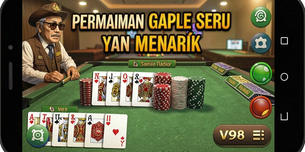 Screenshot V98 menampilkan gameplay Gaple yang seru dan interaktif.