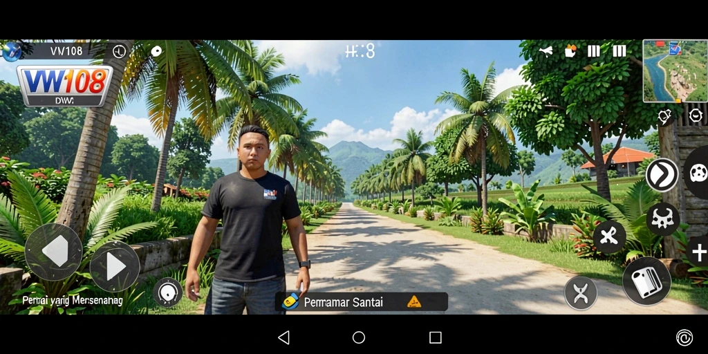 Tangkapan layar VW108 menunjukkan gameplay santai dan penuh warna.
