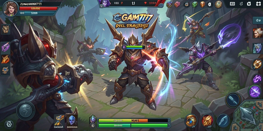 Tampilan gameplay ZONAWIN777 dengan aksi MOBA yang intens.